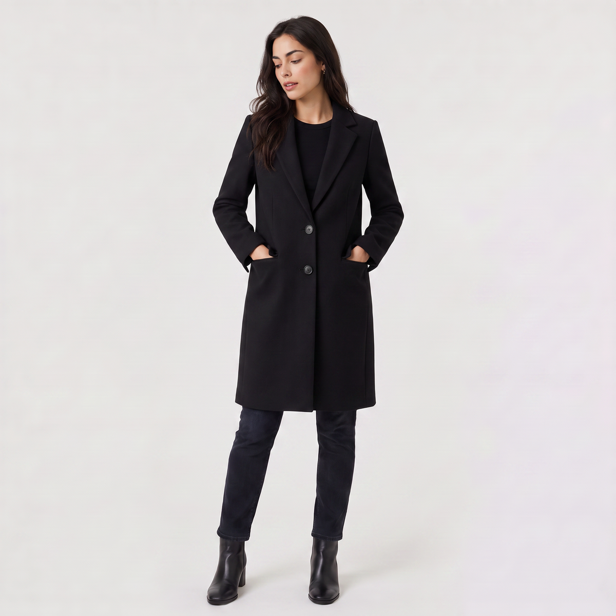 Manteau long droit à fermeture deux boutons — Amielle Paris — vue 8
