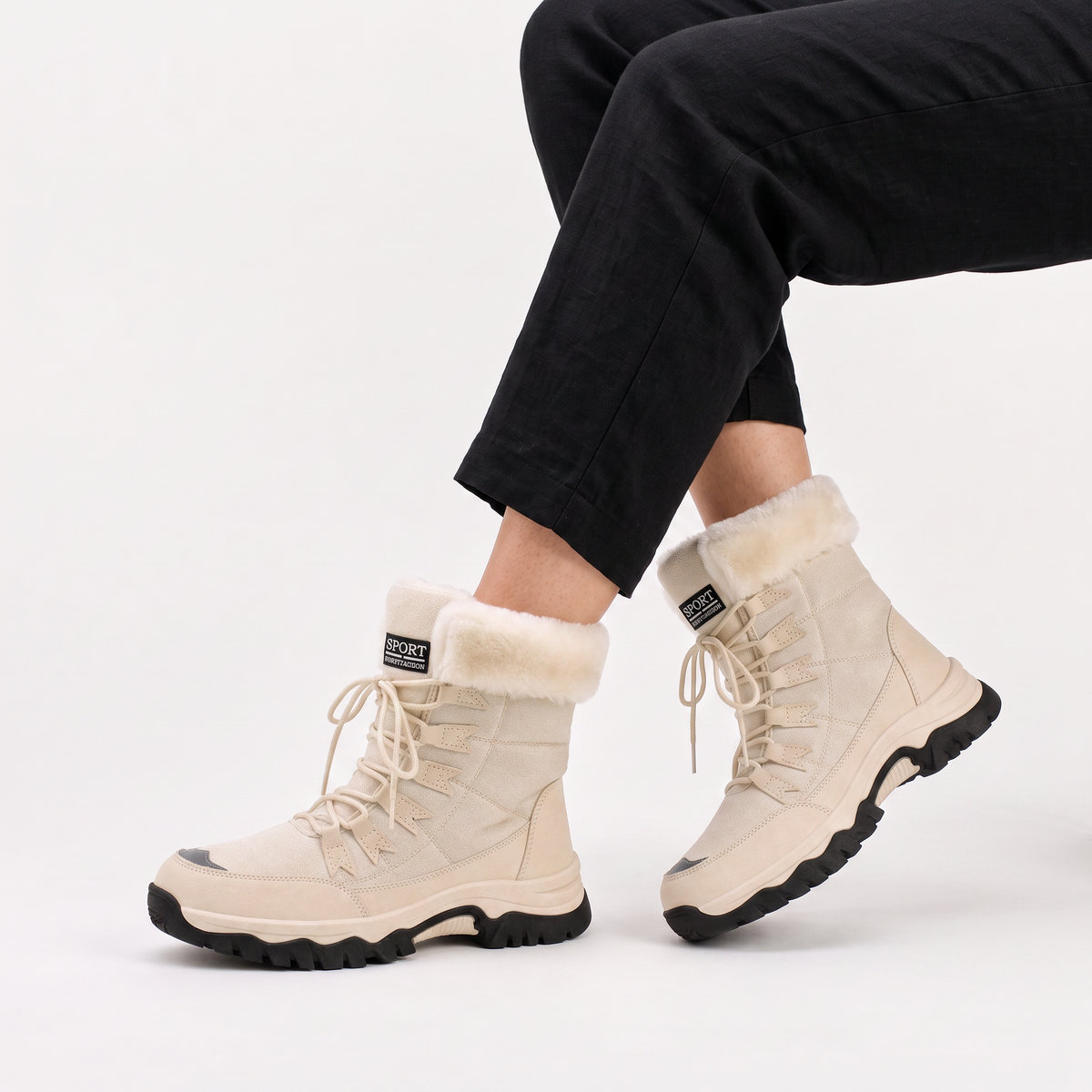 Bottes matelassées à lacets et revers en fausse fourrure — Amielle Paris — vue 4