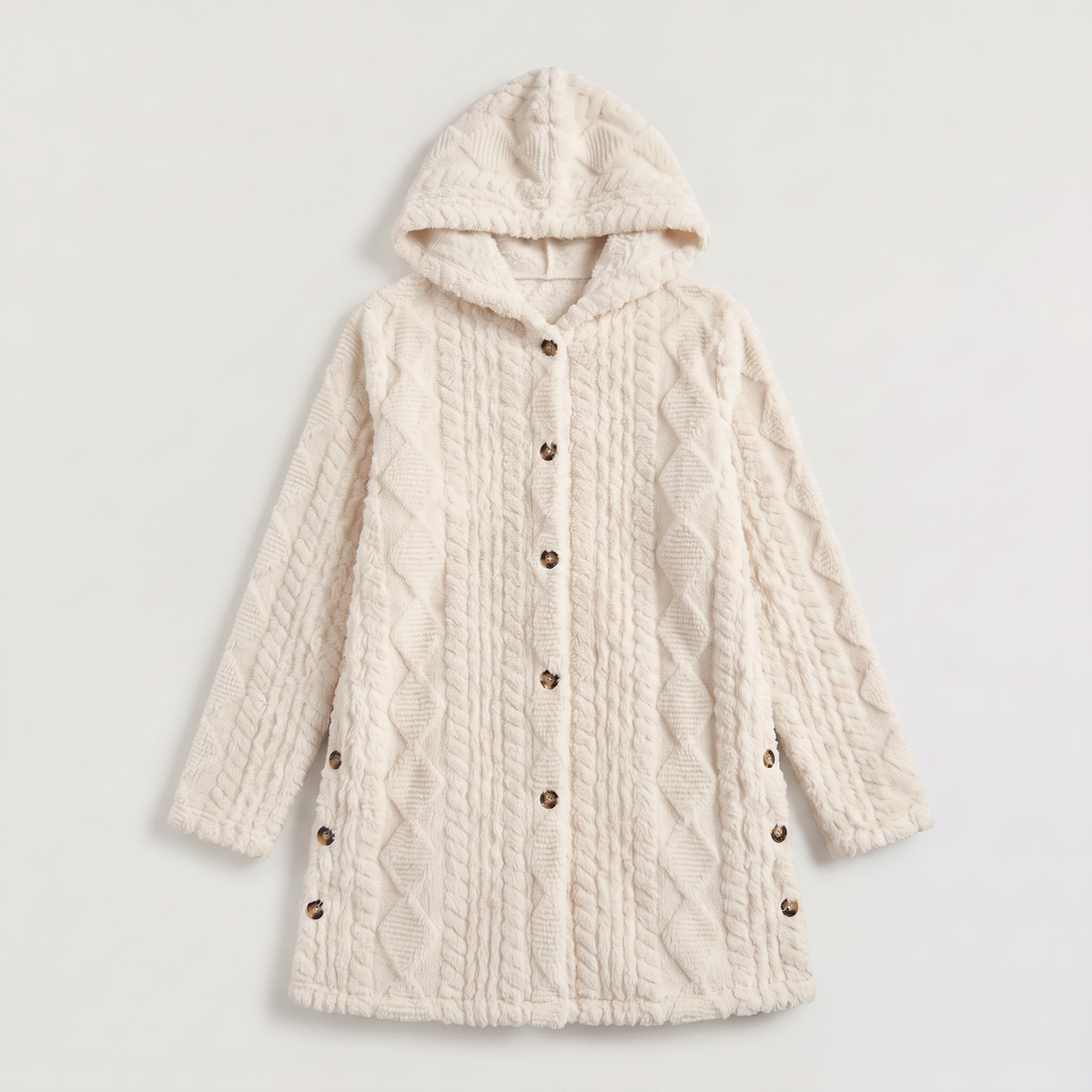 Cardigan long à capuche en polaire peluche — Amielle Paris — vue 7