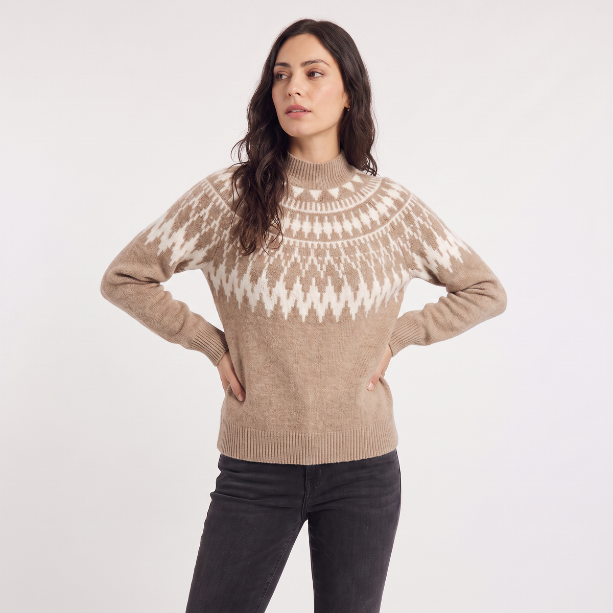 Pull à col montant et empiècement jacquard nordique — Amielle Paris — vue 2
