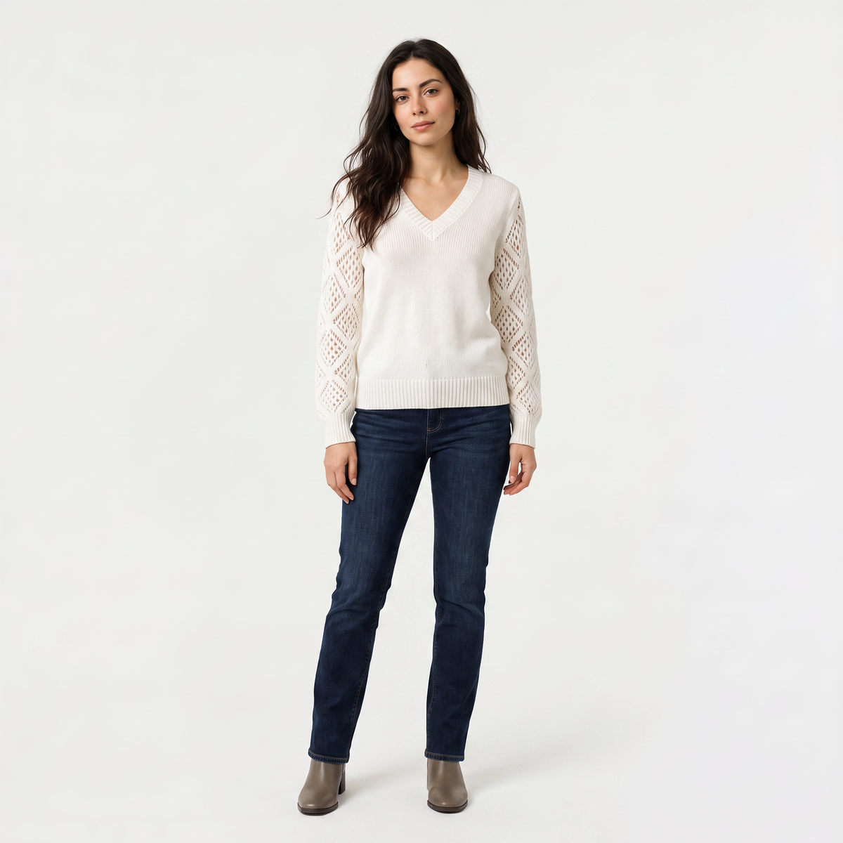Pull col V à manches ajourées — Amielle Paris — vue 6
