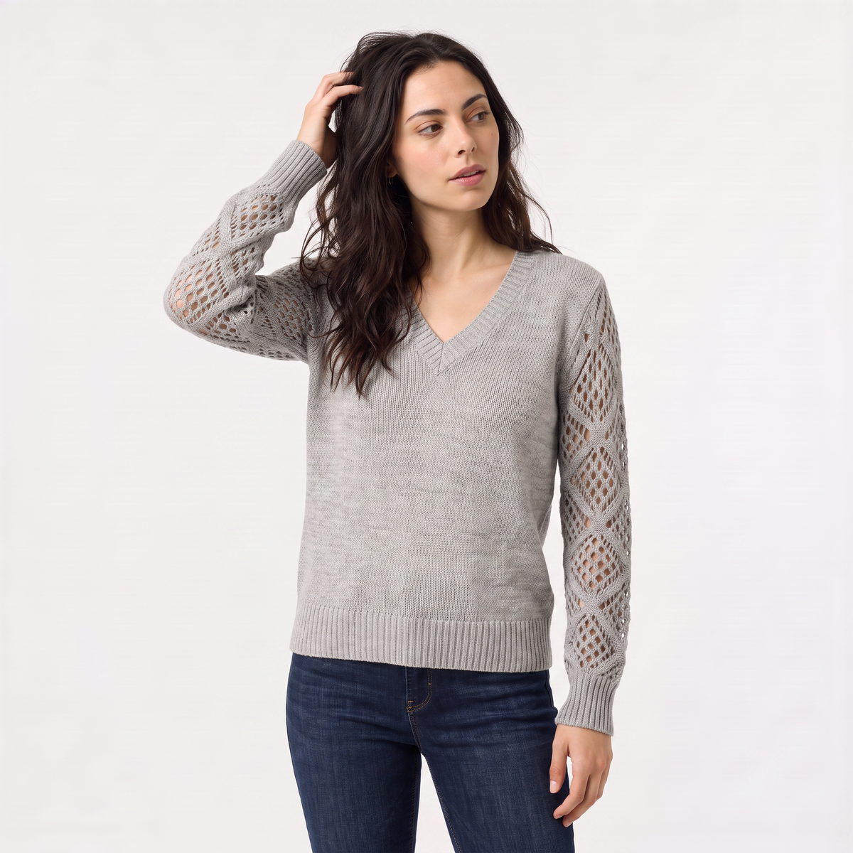 Pull col V à manches ajourées — Amielle Paris — vue 16