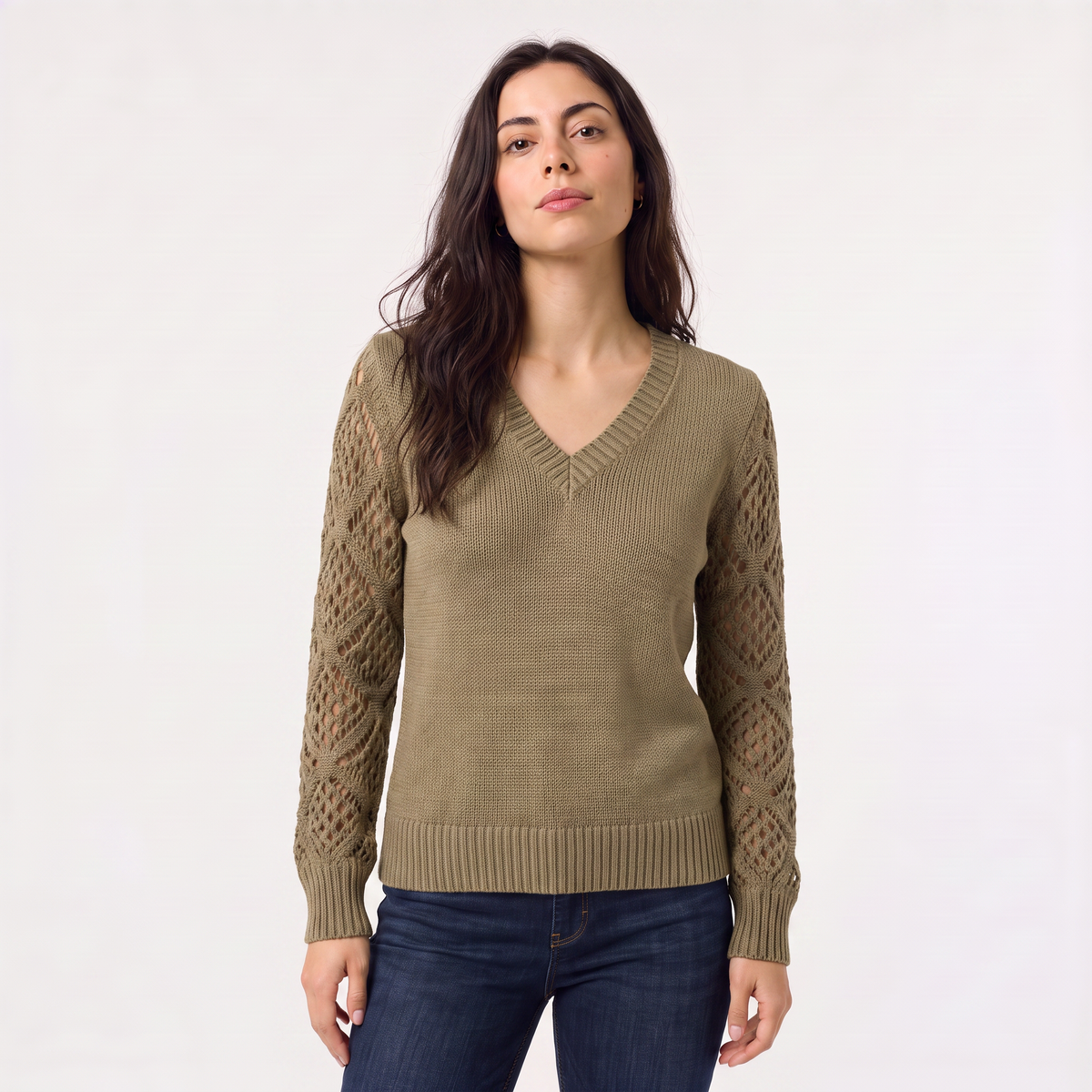 Pull col V à manches ajourées — Amielle Paris — vue 17