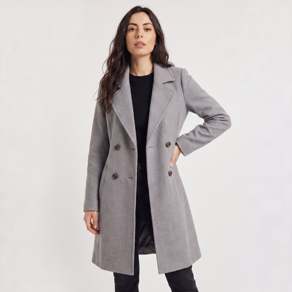 Manteau croisé mi-cuisse en laine mélangée — Amielle Paris — vue 1