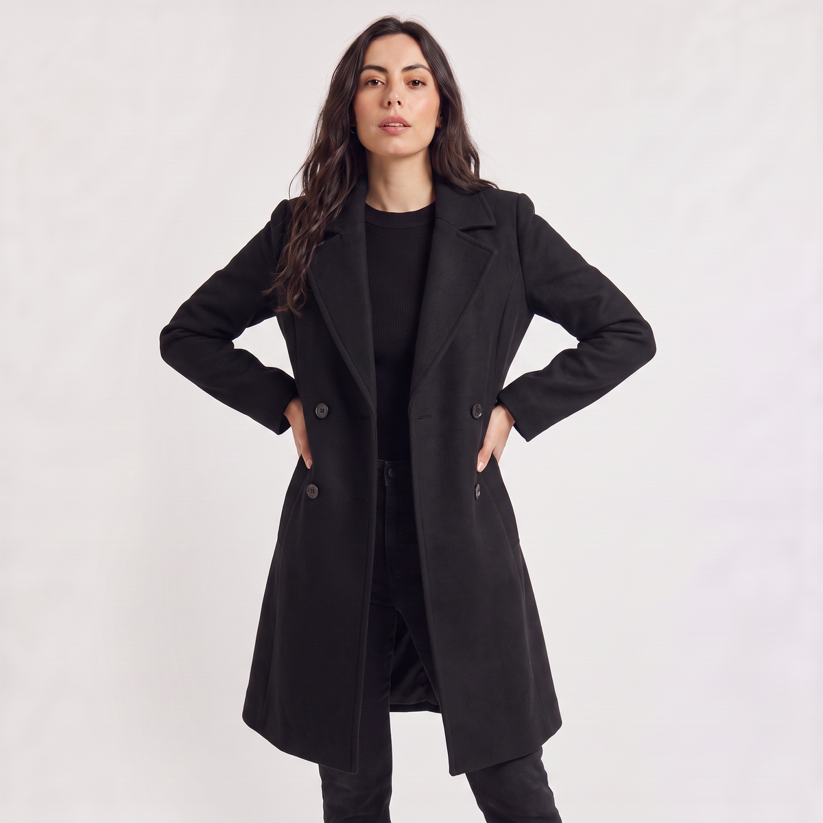 Manteau croisé mi-cuisse en laine mélangée — Amielle Paris — vue 8