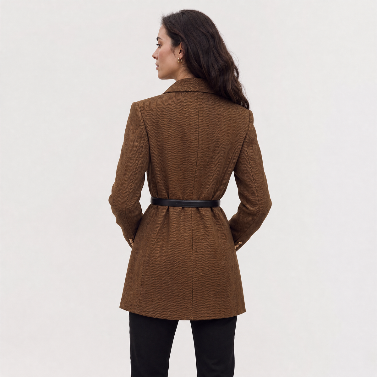 Blazer croisé en tweed à chevrons et ceinture — Amielle Paris — vue 5
