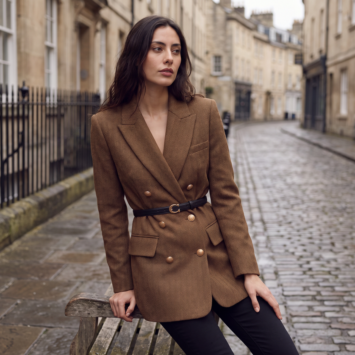 Blazer croisé en tweed à chevrons et ceinture — Amielle Paris — vue 2