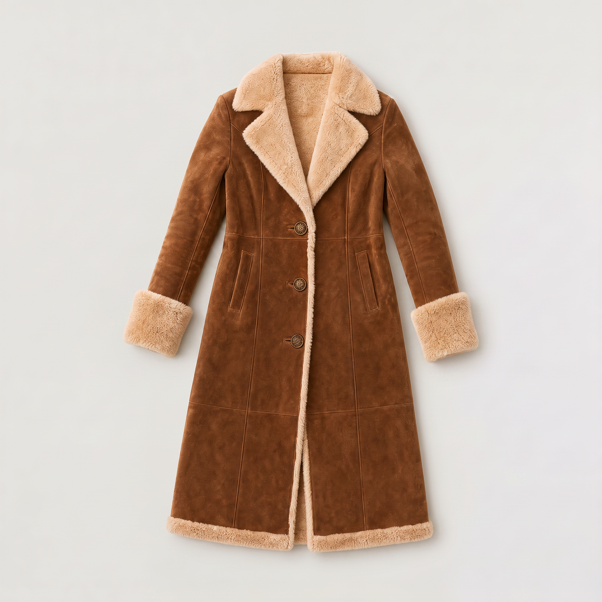 Manteau long effet daim à bordures fausse fourrure — Amielle Paris — vue 7