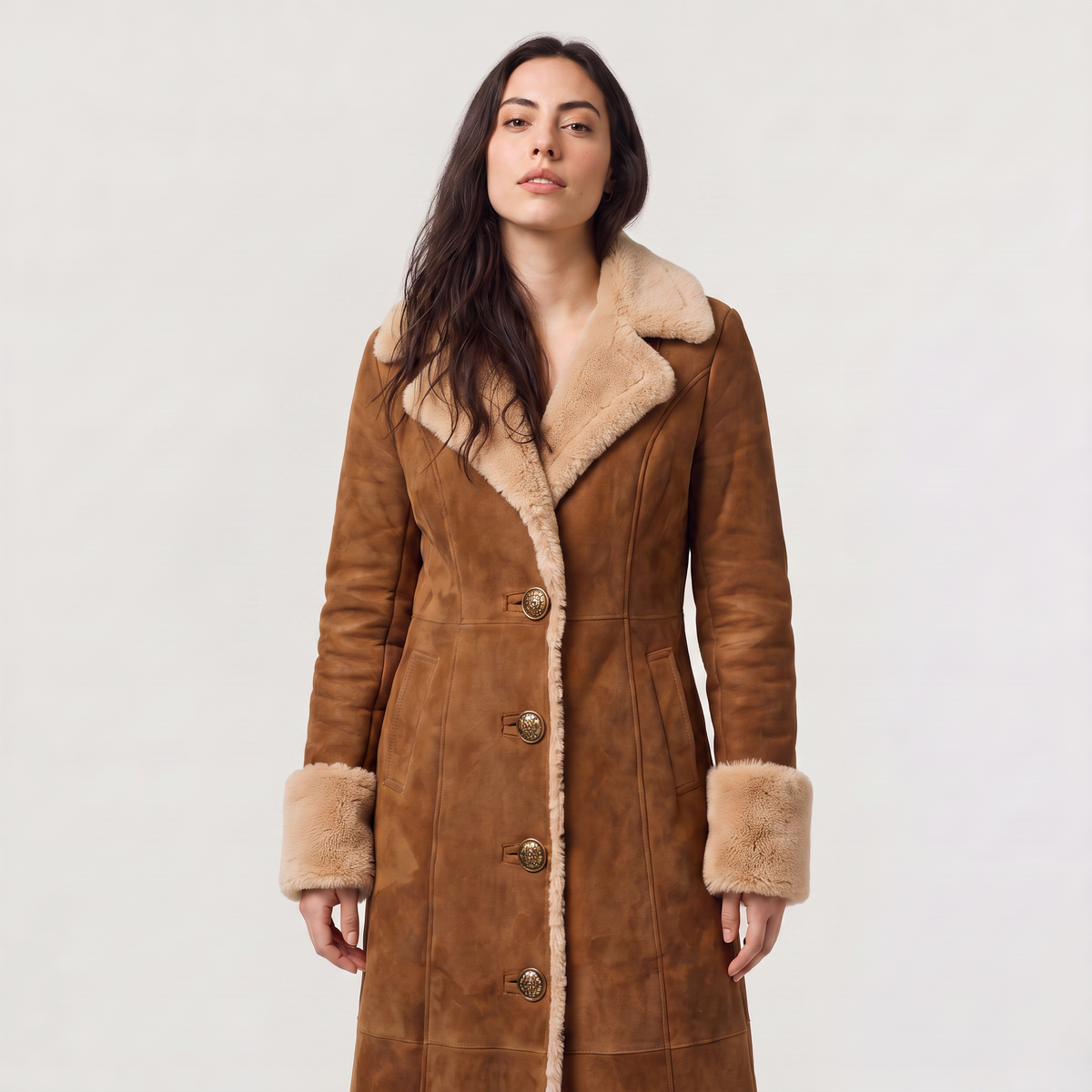 Manteau long effet daim à bordures fausse fourrure — Amielle Paris — vue 4
