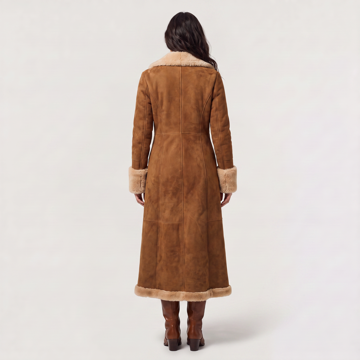 Manteau long effet daim à bordures fausse fourrure — Amielle Paris — vue 5