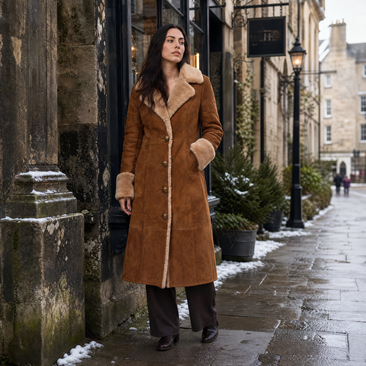Manteau long effet daim à bordures fausse fourrure — Amielle Paris — vue 3