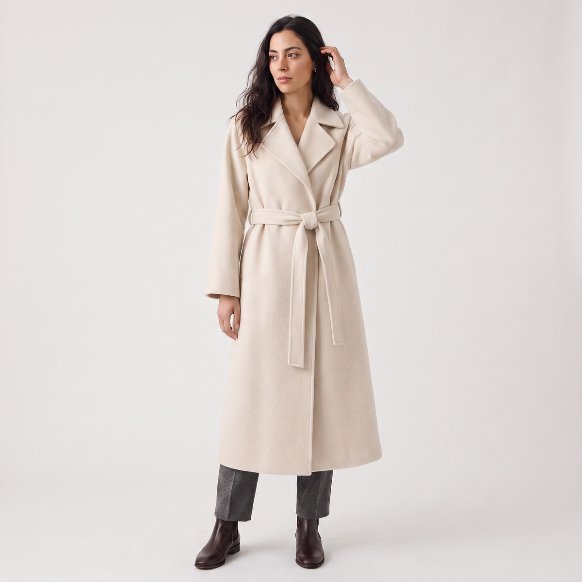 Manteau portefeuille long en laine mélangée — Amielle Paris — vue 10