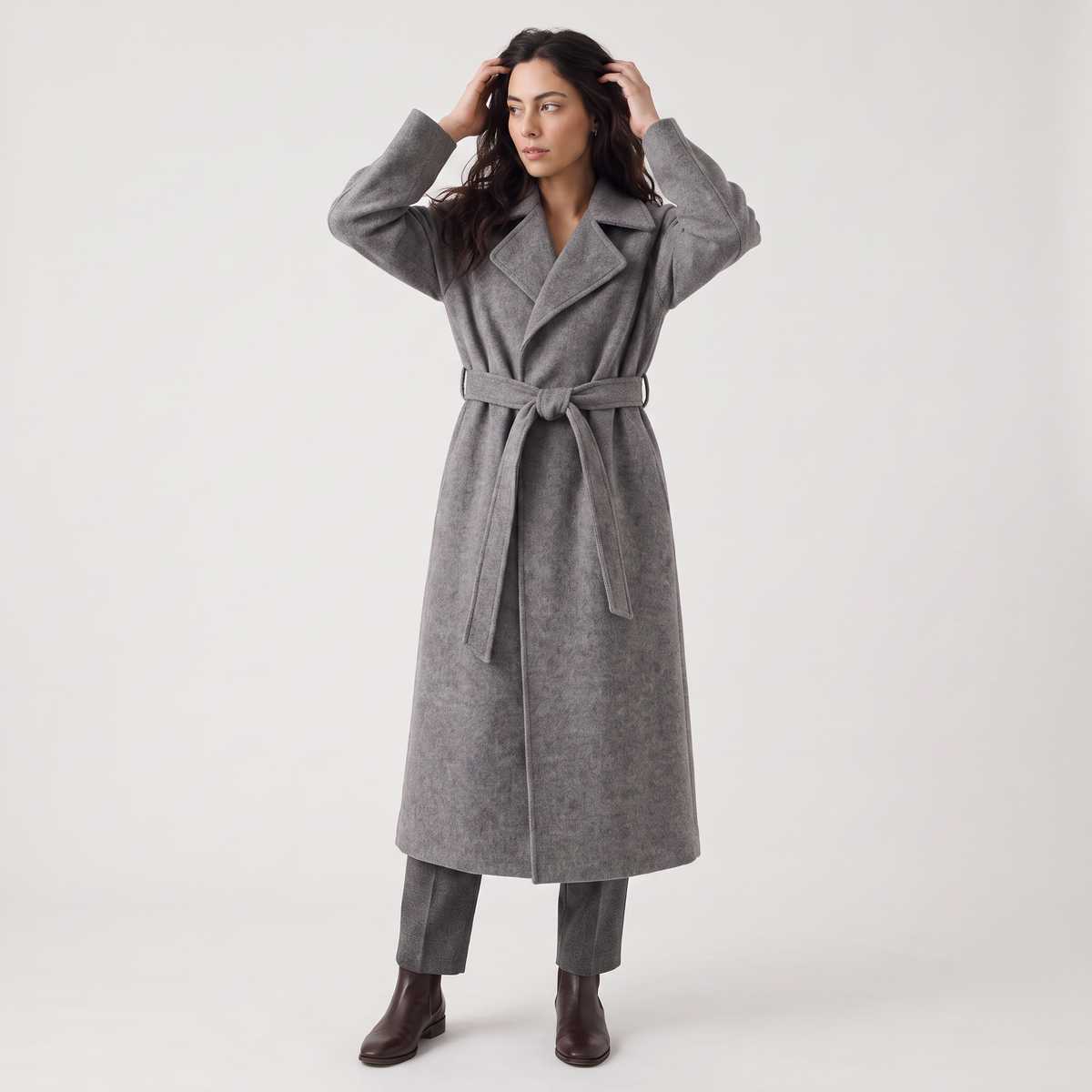 Manteau portefeuille long en laine mélangée — Amielle Paris — vue 7