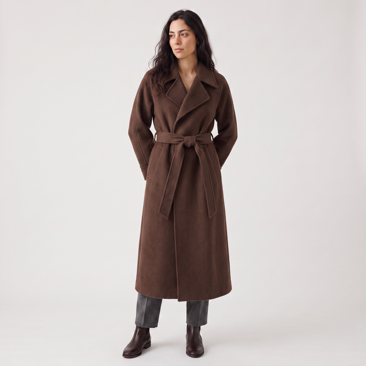 Manteau portefeuille long en laine mélangée — Amielle Paris — vue 8