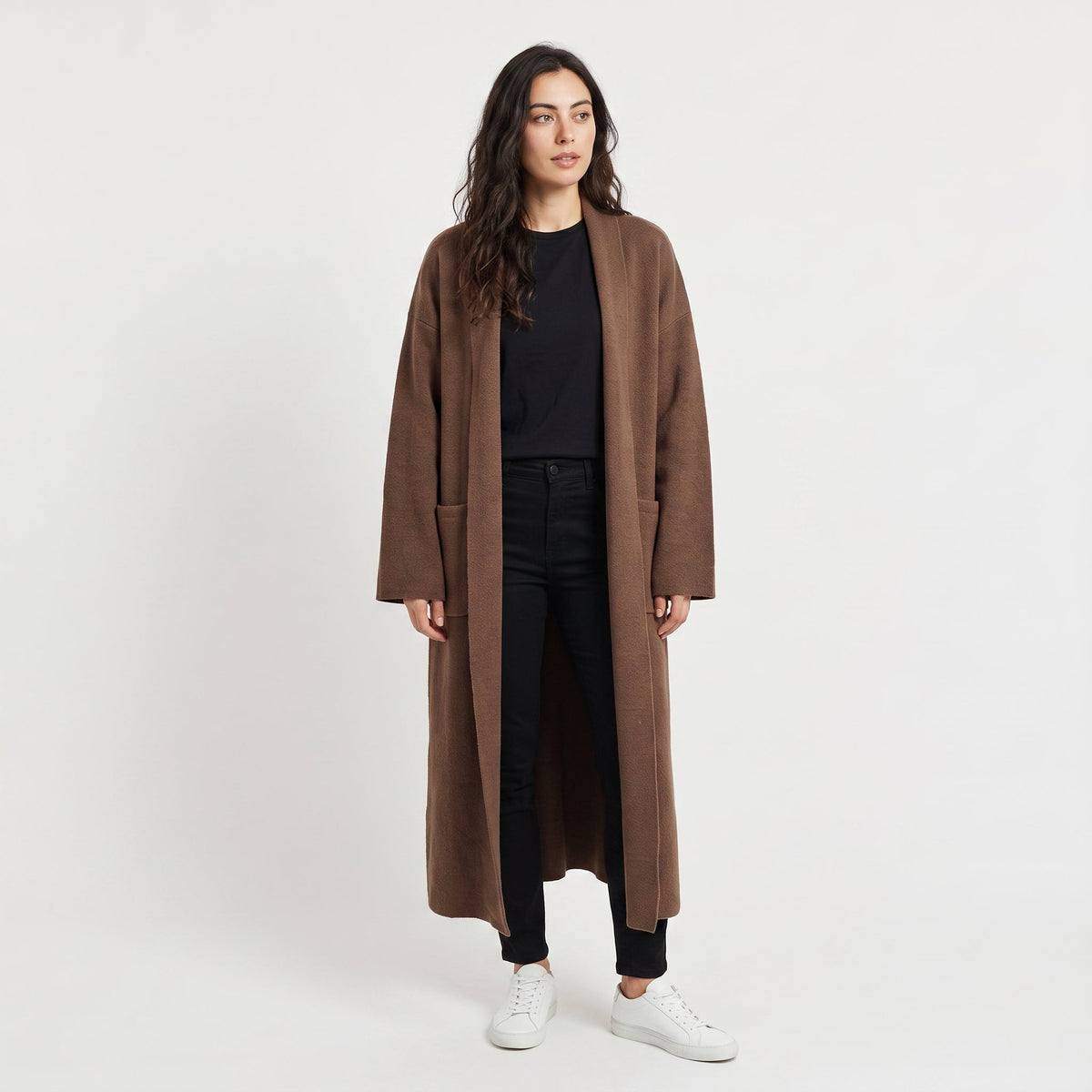 Cardigan long ouvert à poches plaquées — Amielle Paris — vue 1