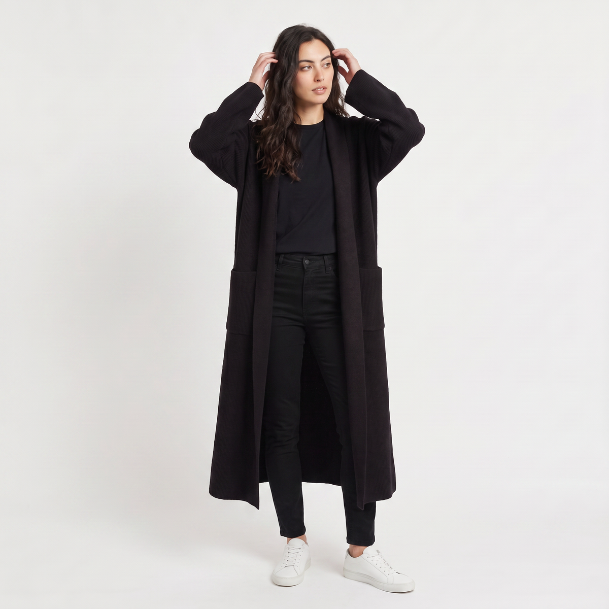 Cardigan long ouvert à poches plaquées — Amielle Paris — vue 9