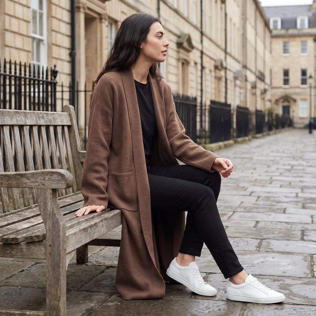 Cardigan long ouvert à poches plaquées — Amielle Paris — vue 3