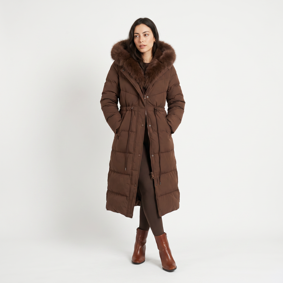 Doudoune longue à capuche et taille ajustable — Amielle Paris — vue 1