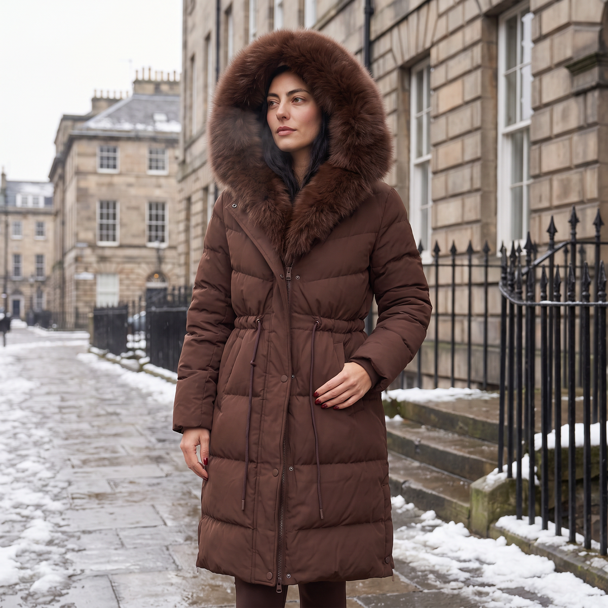 Doudoune longue à capuche et taille ajustable — Amielle Paris — vue 5