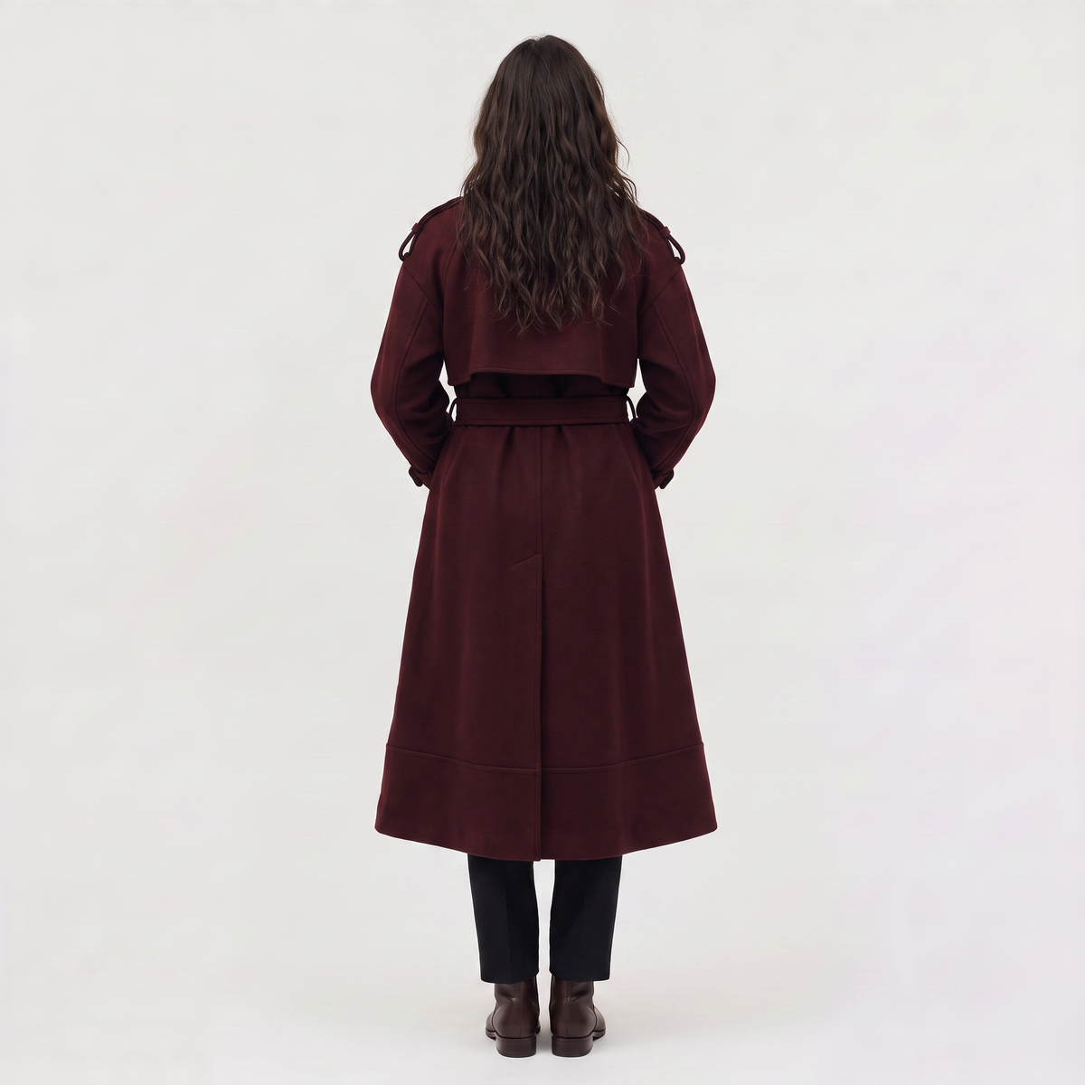 Manteau long ceinturé en laine et coton — Amielle Paris — vue 6