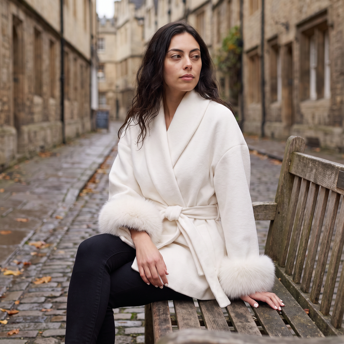 Manteau ceinturé à poignets en fausse fourrure — Amielle Paris — vue 2