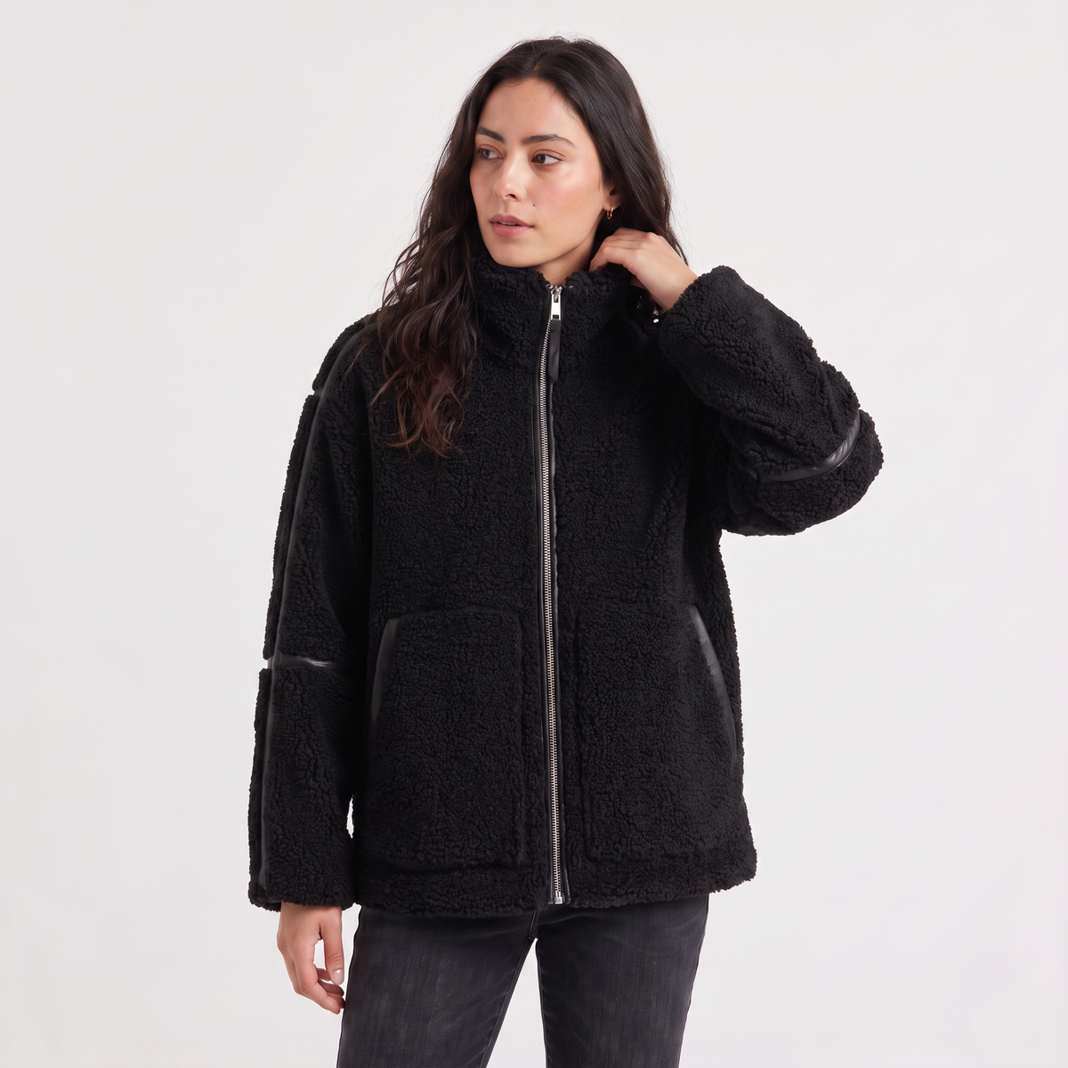 Veste teddy ample zippée à poches — Amielle Paris — vue 7