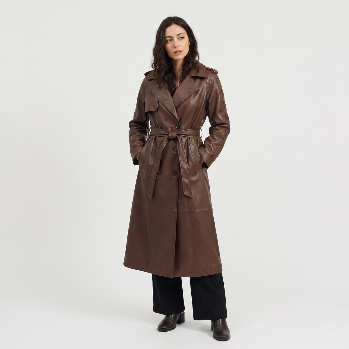 Trench midi ceinturé en simili cuir — Amielle Paris — vue 1