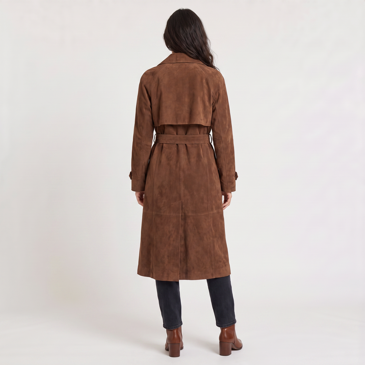Trench long ajusté effet daim avec ceinture — Amielle Paris — vue 5