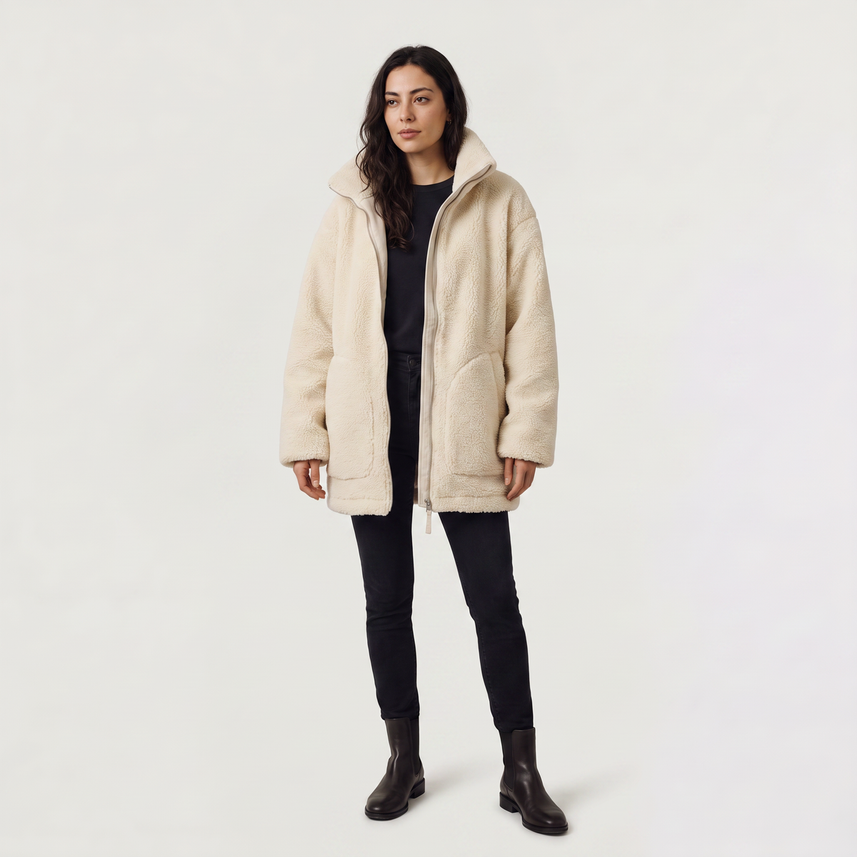 Veste teddy à col haut et zip double curseur — Amielle Paris — vue 5