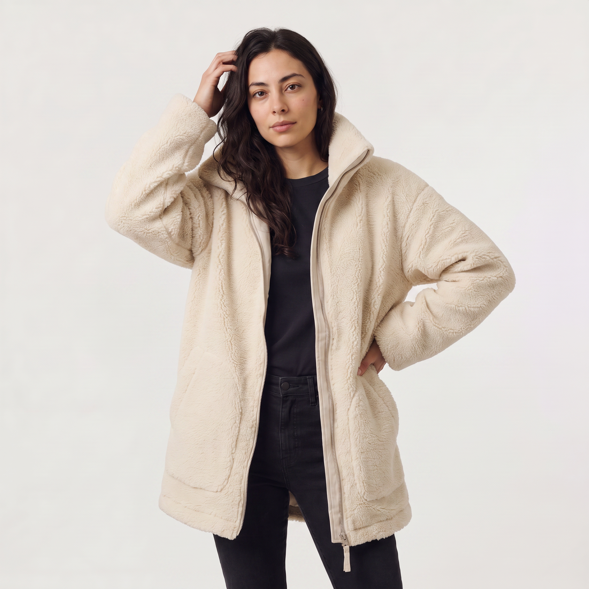 Veste teddy à col haut et zip double curseur — Amielle Paris — vue 1