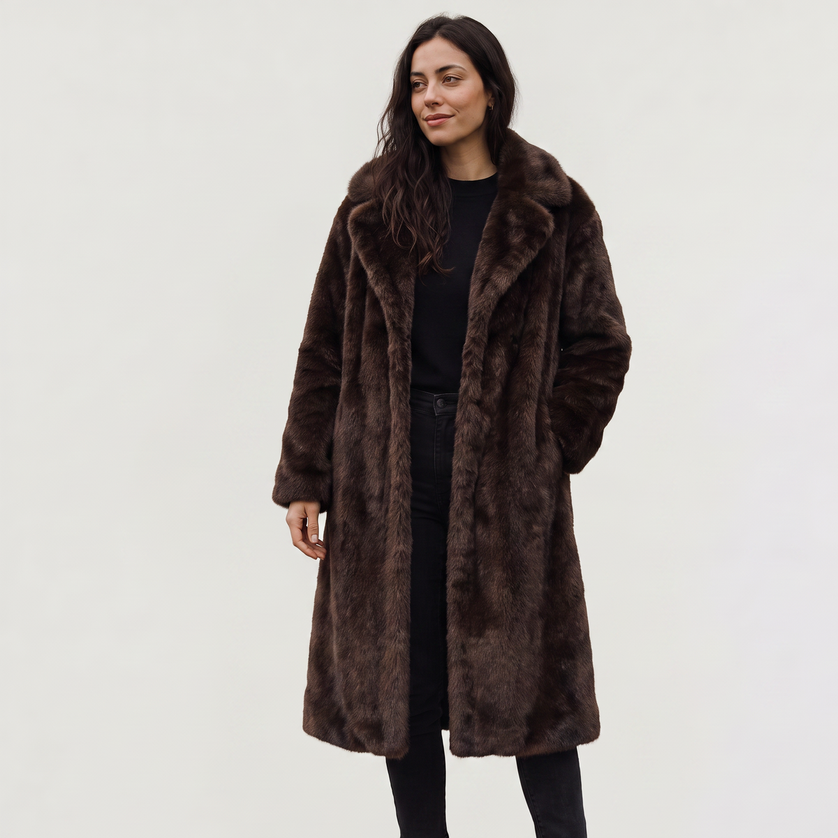 Manteau long en fausse fourrure à deux boutons — Amielle Paris — vue 7