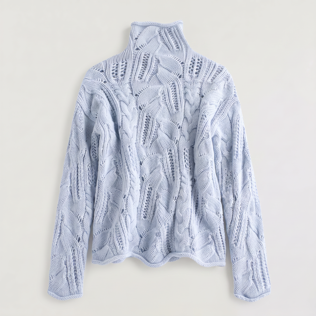 Pull ample col roulé à torsades et motifs ajourés — Amielle Paris — vue 6