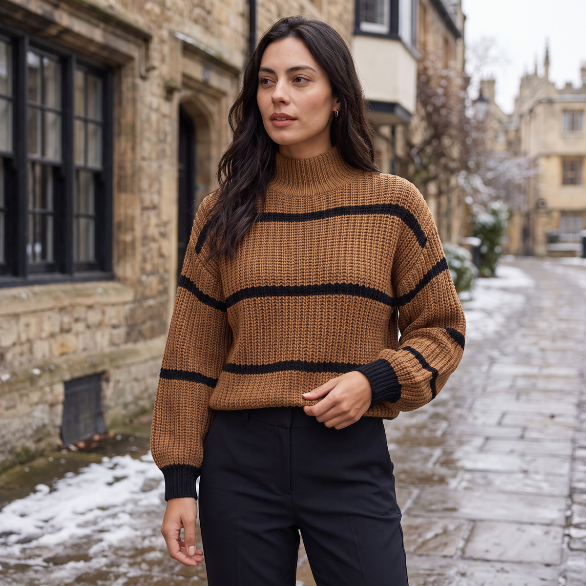 Pull rayé à col montant et manches lanternes — Amielle Paris — vue 5
