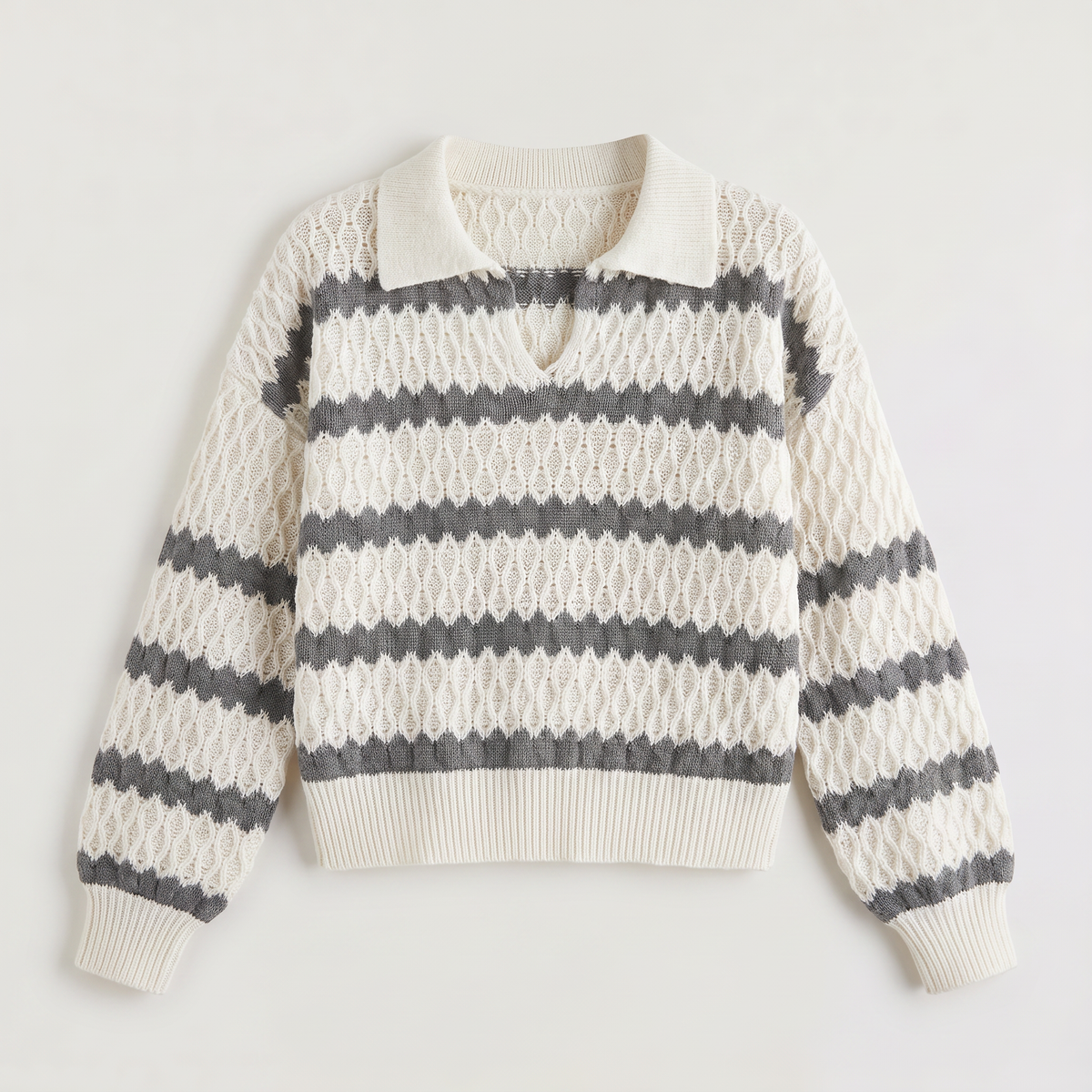 Pull rayé à col rabattu et maille ajourée — Amielle Paris — vue 7