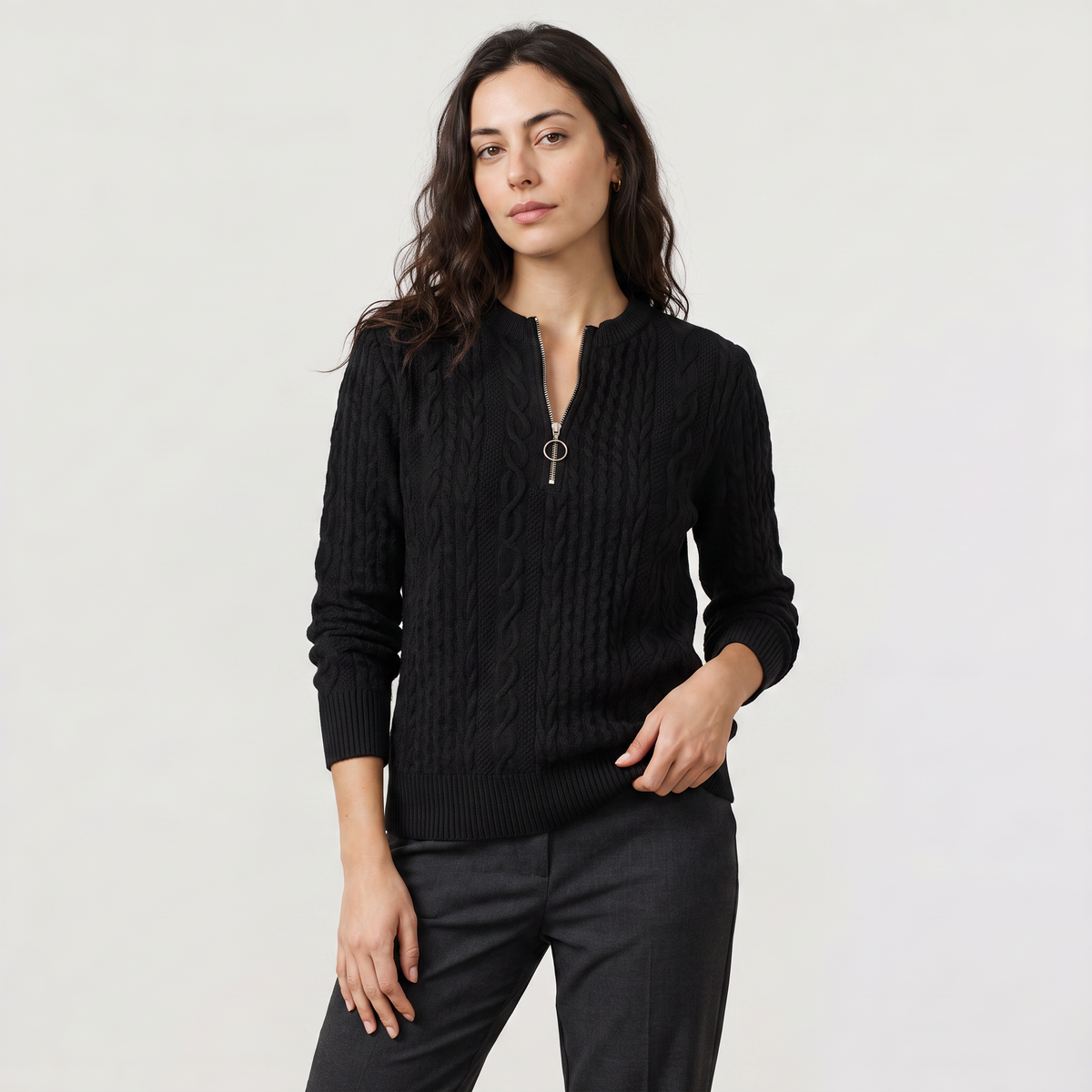Pull ajusté torsadé à encolure zippée — Amielle Paris — vue 7