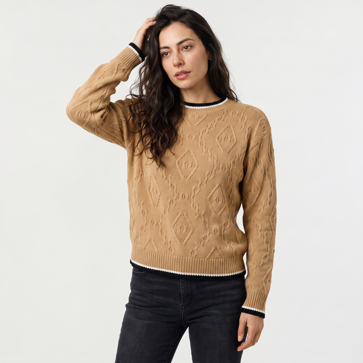 Pull à col et poignets rayés contrastants — Amielle Paris — vue 9
