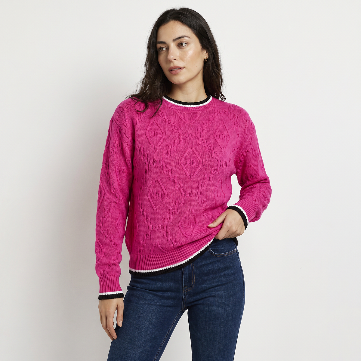 Pull à col et poignets rayés contrastants — Amielle Paris — vue 1