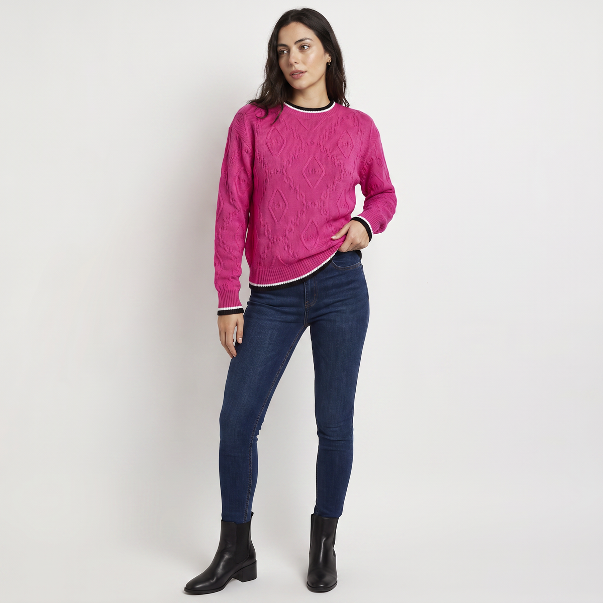 Pull à col et poignets rayés contrastants — Amielle Paris — vue 3