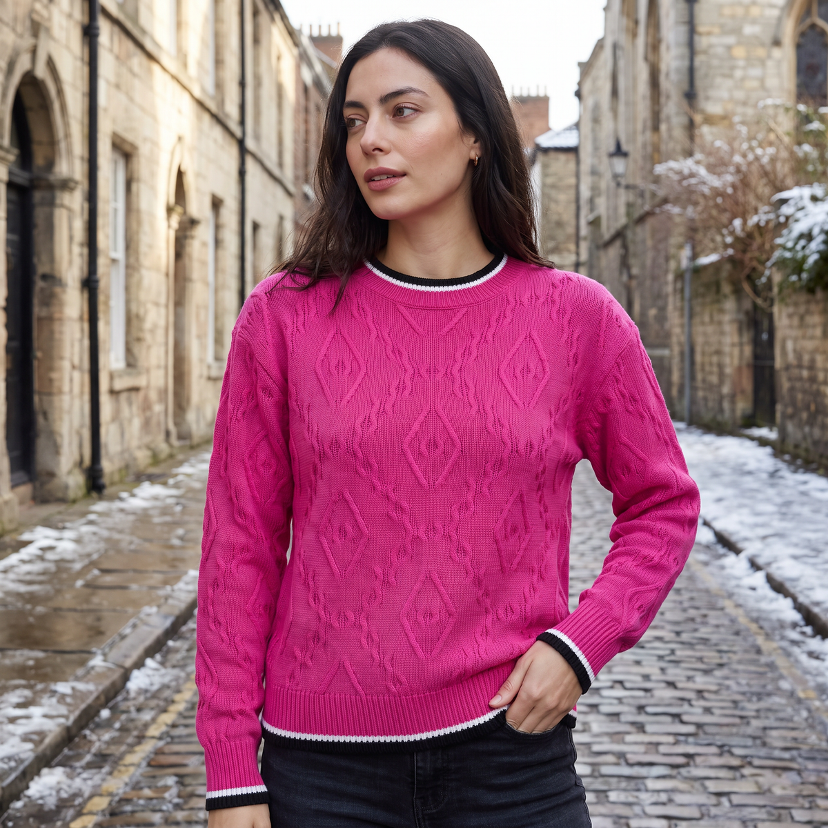 Pull à col et poignets rayés contrastants — Amielle Paris — vue 2