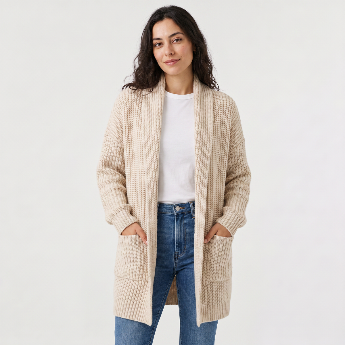 Cardigan long ouvert en maille légère — Amielle Paris — vue 7