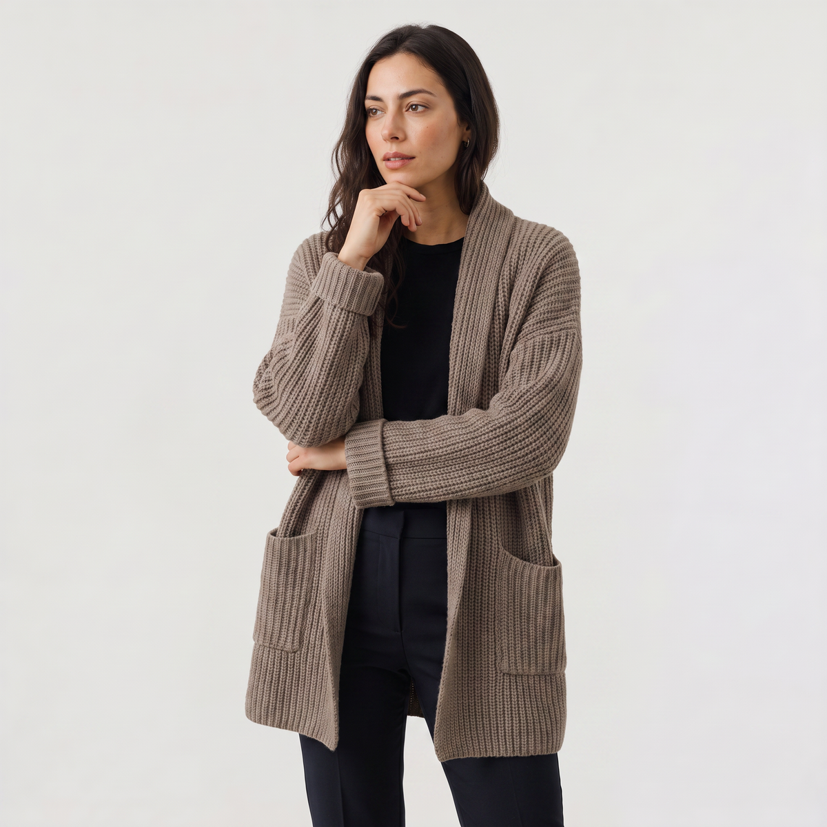 Cardigan long ouvert en maille légère — Amielle Paris — vue 1