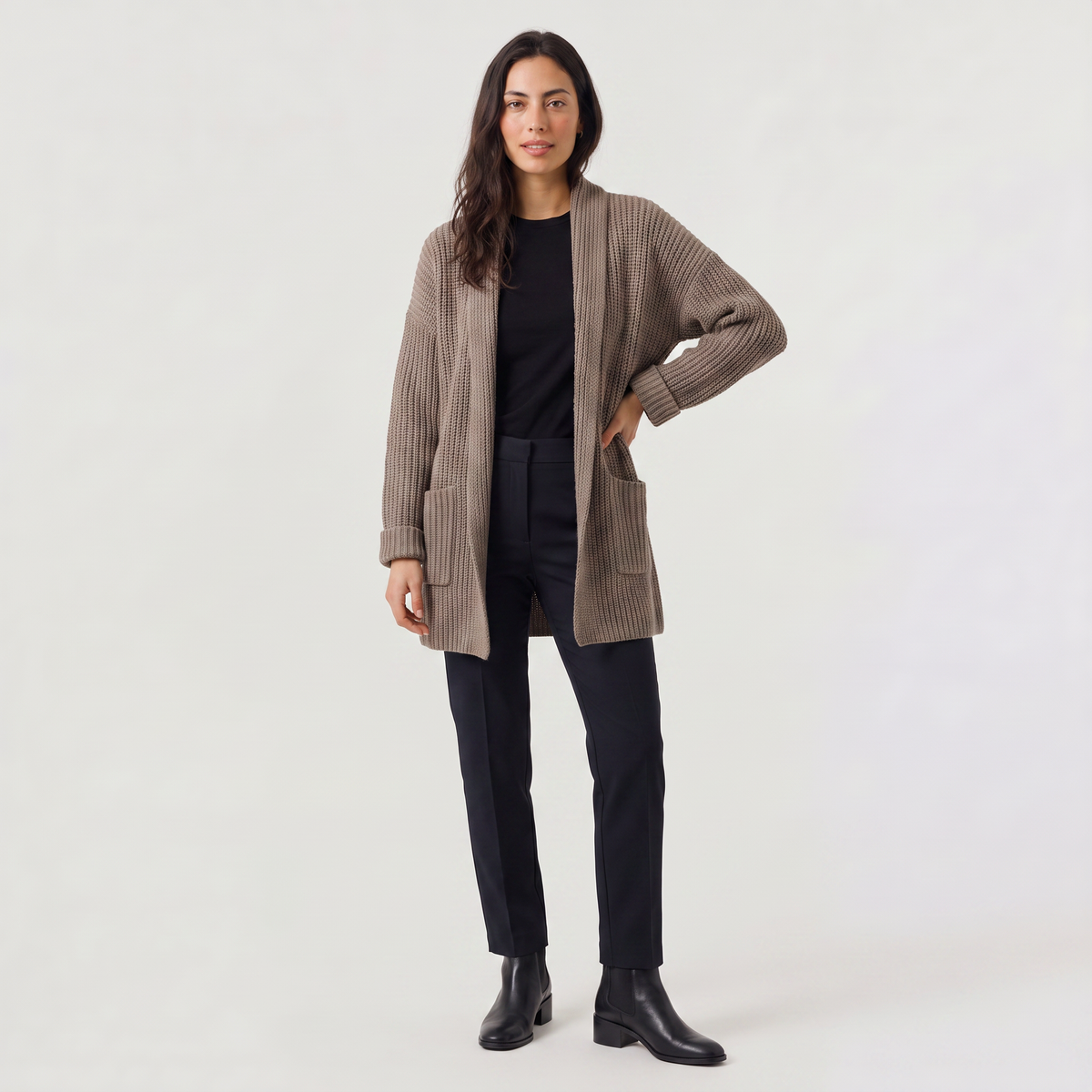 Cardigan long ouvert en maille légère — Amielle Paris — vue 3