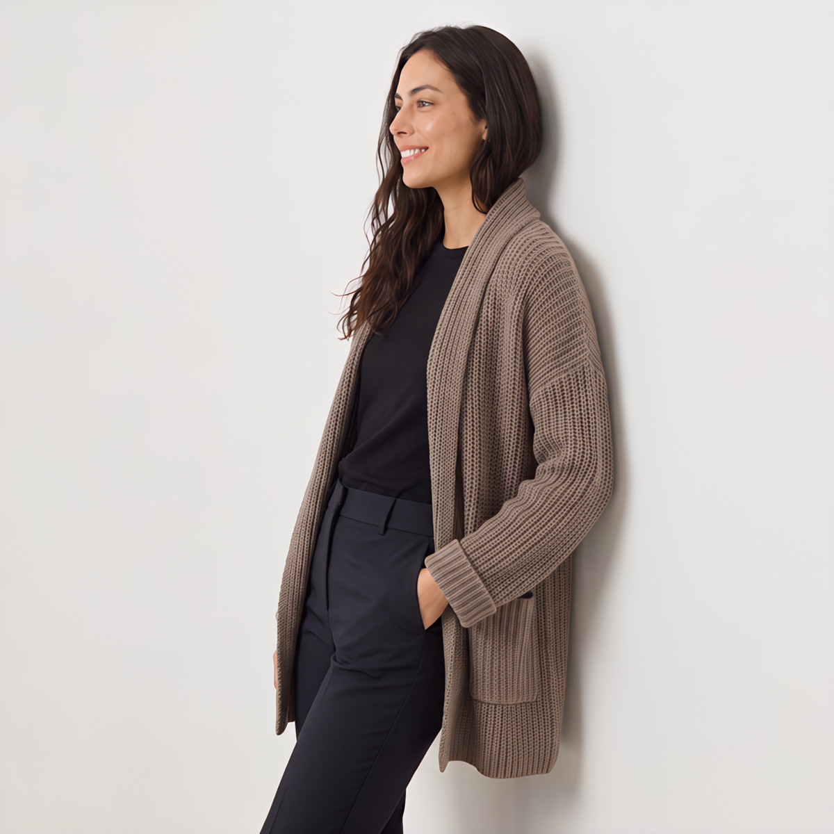 Cardigan long ouvert en maille légère — Amielle Paris — vue 5
