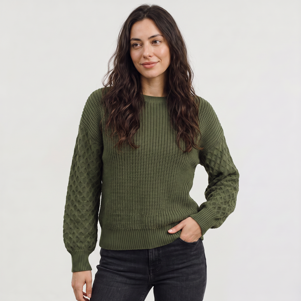 Pull en maille à manches lanternes texturées — Amielle Paris — vue 1