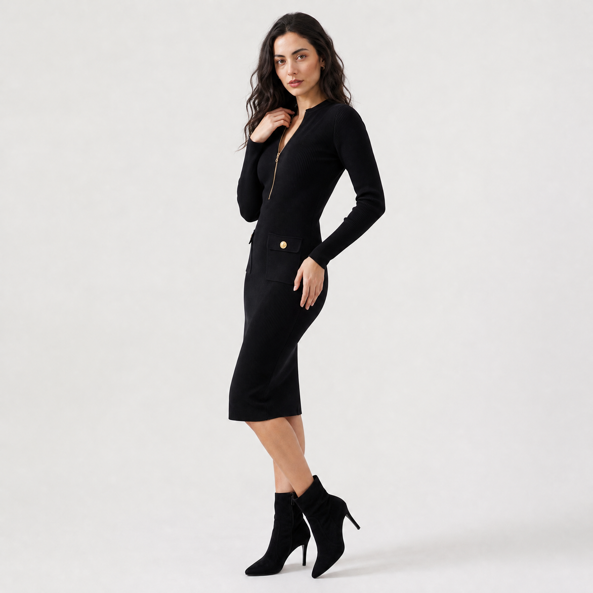 Robe-pull midi côtelée à encolure zippée — Amielle Paris — vue 3