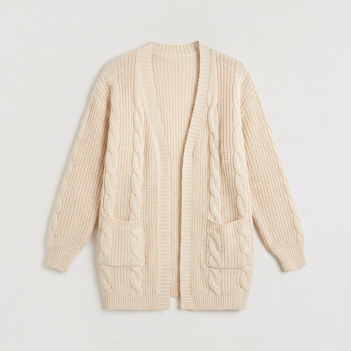 Cardigan long ouvert à torsades et manches chauve-souris — Amielle Paris — vue 7