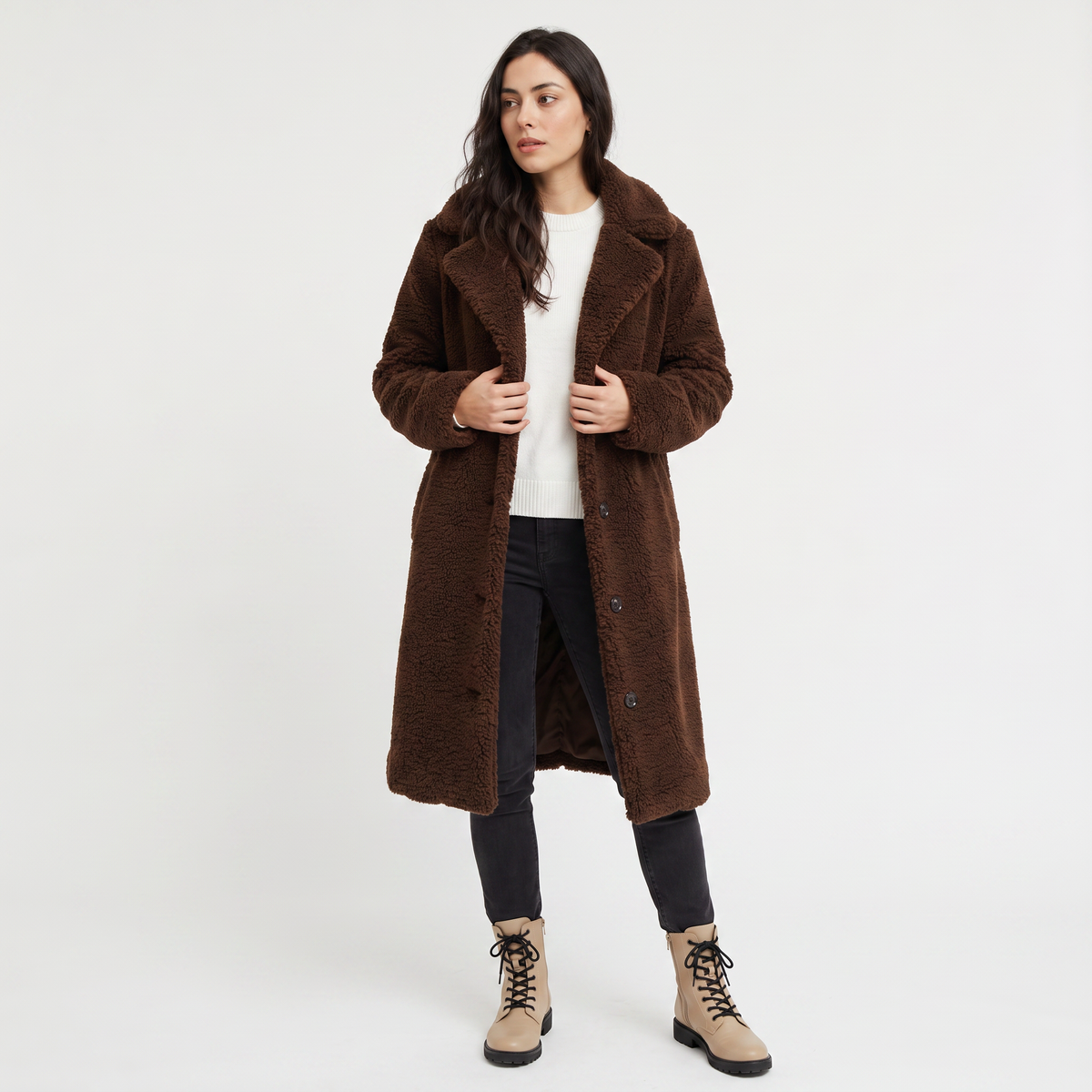 Manteau long teddy à revers crantés — Amielle Paris — vue 9