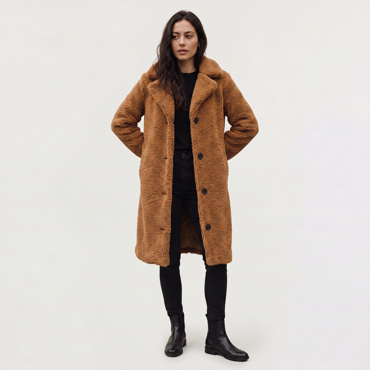 Manteau long teddy à revers crantés — Amielle Paris — vue 10
