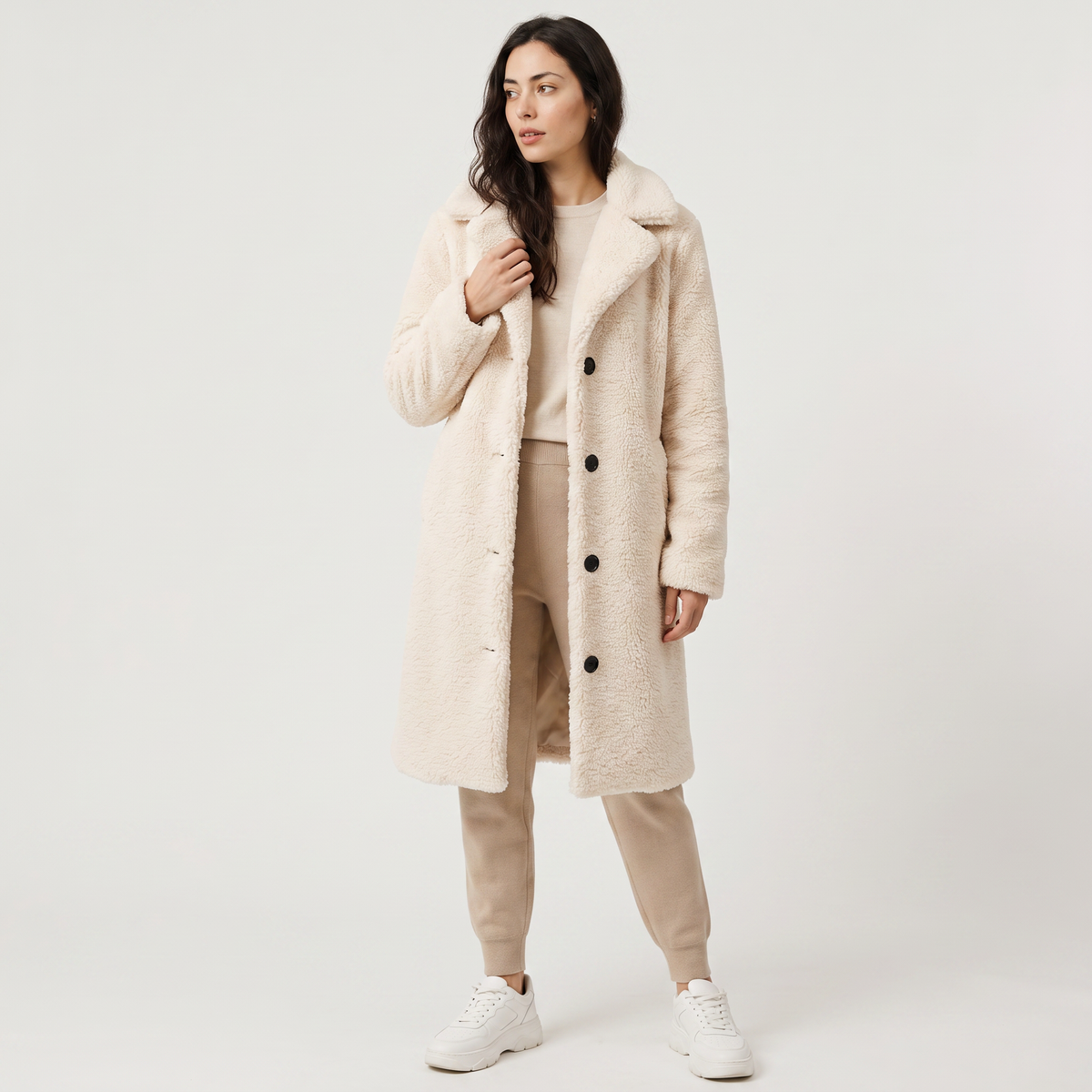 Manteau long teddy à revers crantés — Amielle Paris — vue 3