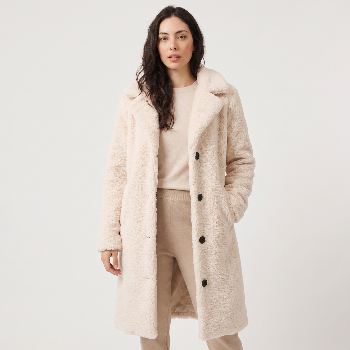 Manteau long teddy à revers crantés — Amielle Paris — vue 1